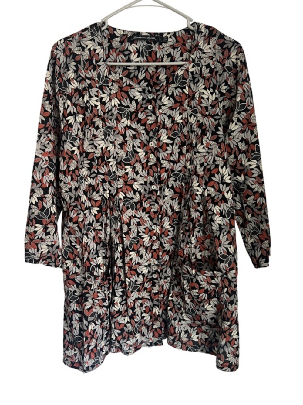 Gudrun Sjoden Relaxed Tunic Top Floral Leaf Print Women's Size Large